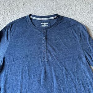 NEW Express T Shirt Mens Medium Blue Henley Thermal Rayon‎ Long Sleeve Outdoor